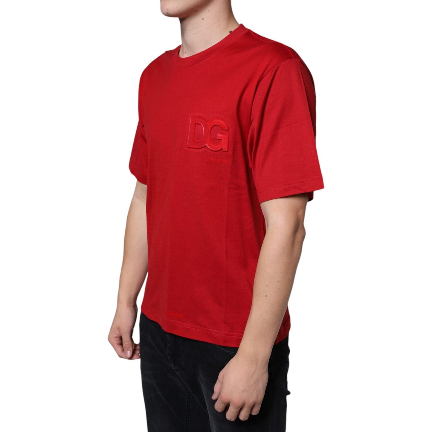 Dolce & Gabbana Red Cotton DG Logo Print Crew Neck T-shirt TSH86654-46