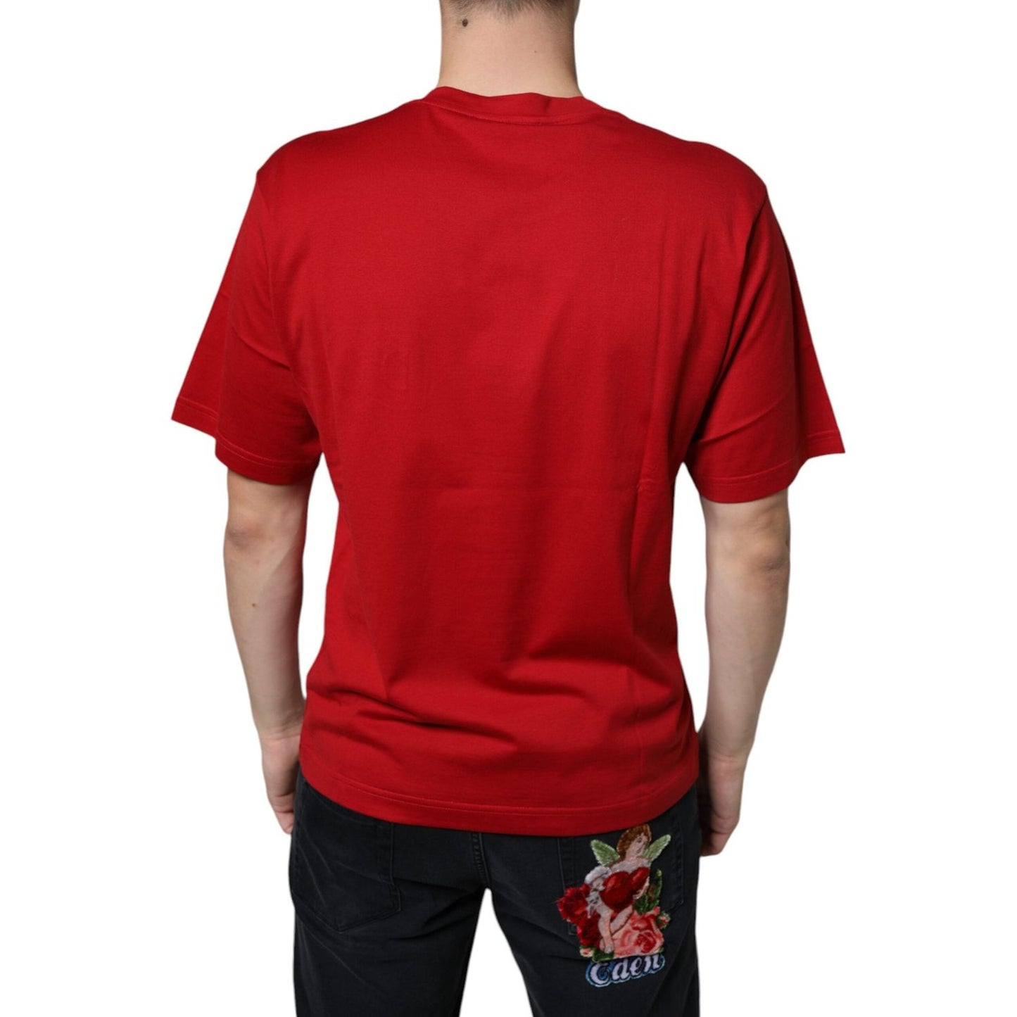 Dolce & Gabbana Red Cotton DG Logo Print Crew Neck T-shirt TSH86654-46