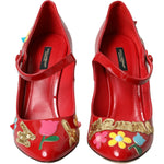 Dolce & Gabbana Red Leather Embellished Mary Jane Pumps Heels Shoes LA10721-40