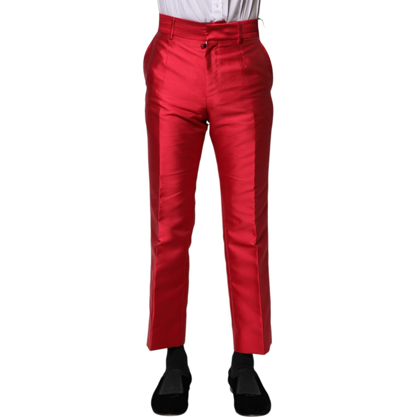 Dolce & Gabbana Red Polyester Cropped Dress Pants