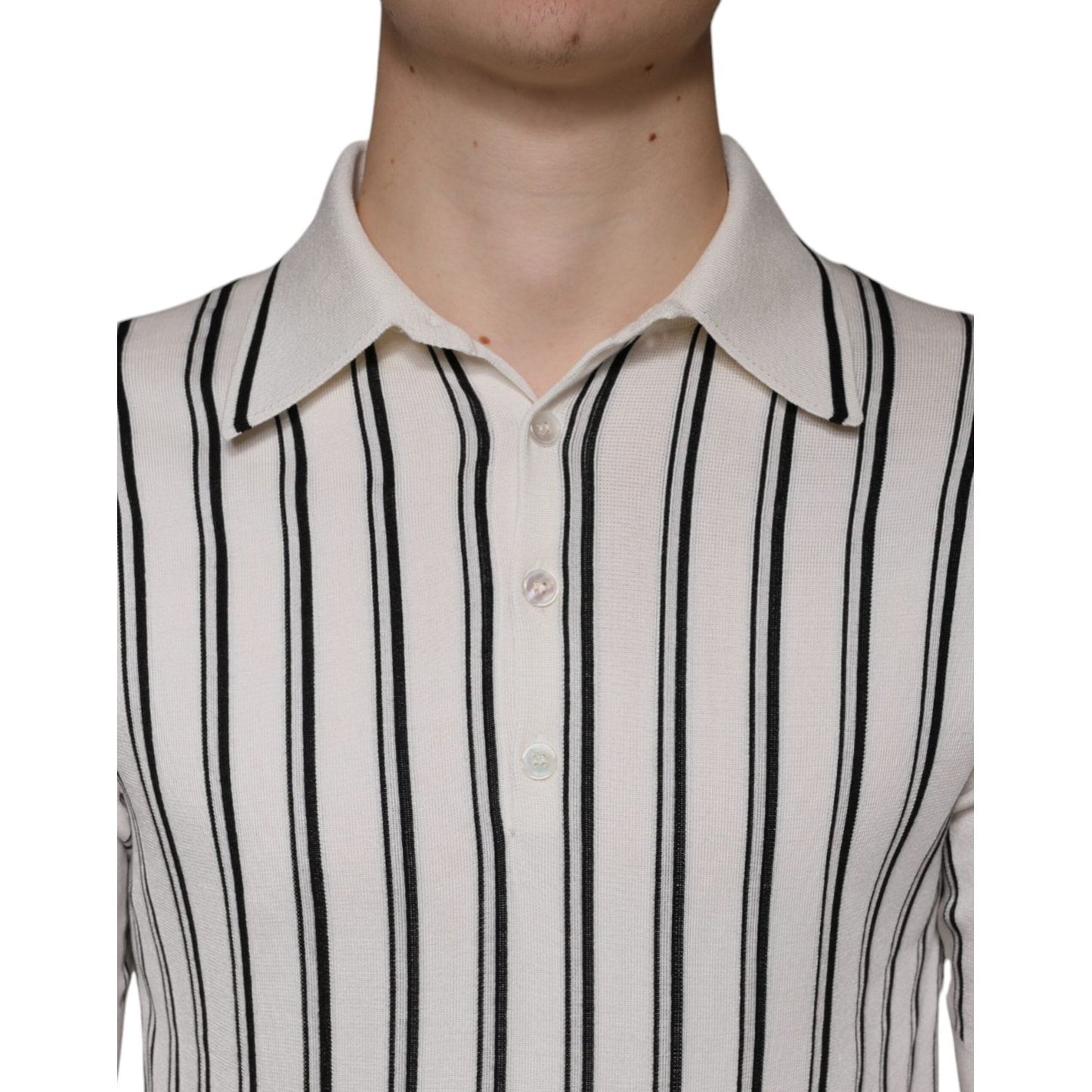 Dolce & Gabbana White Black Stripe Polo Short Sleeve T-shirt TSH86277-44