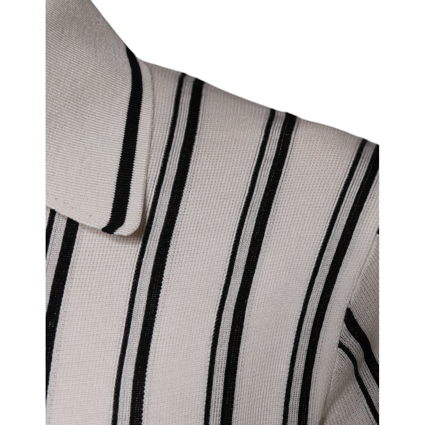 Dolce & Gabbana White Black Stripe Polo Short Sleeve T-shirt TSH86277-44