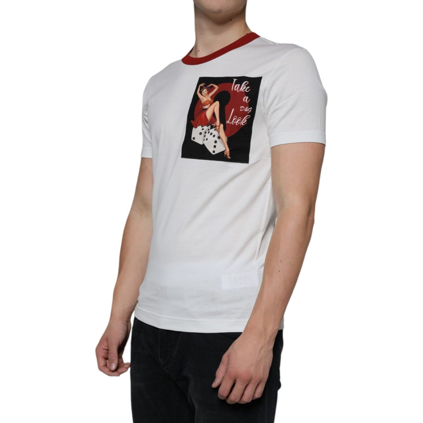 Dolce & Gabbana White Graphic Print Cotton Crew Neck T-shirt TSH86667-44