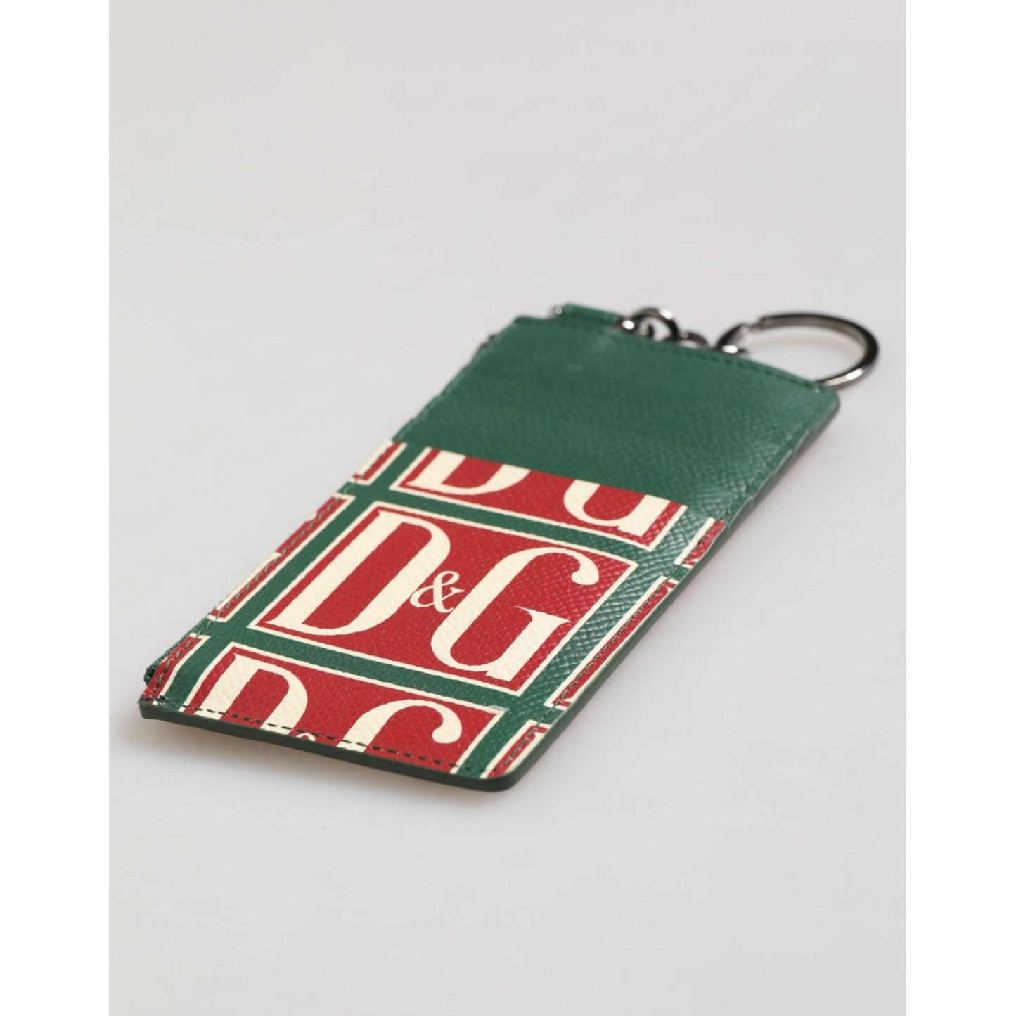 Dolce & Gabbana Green Calf Leather Logo Print Monogram Card Holder Wallet SMY11213
