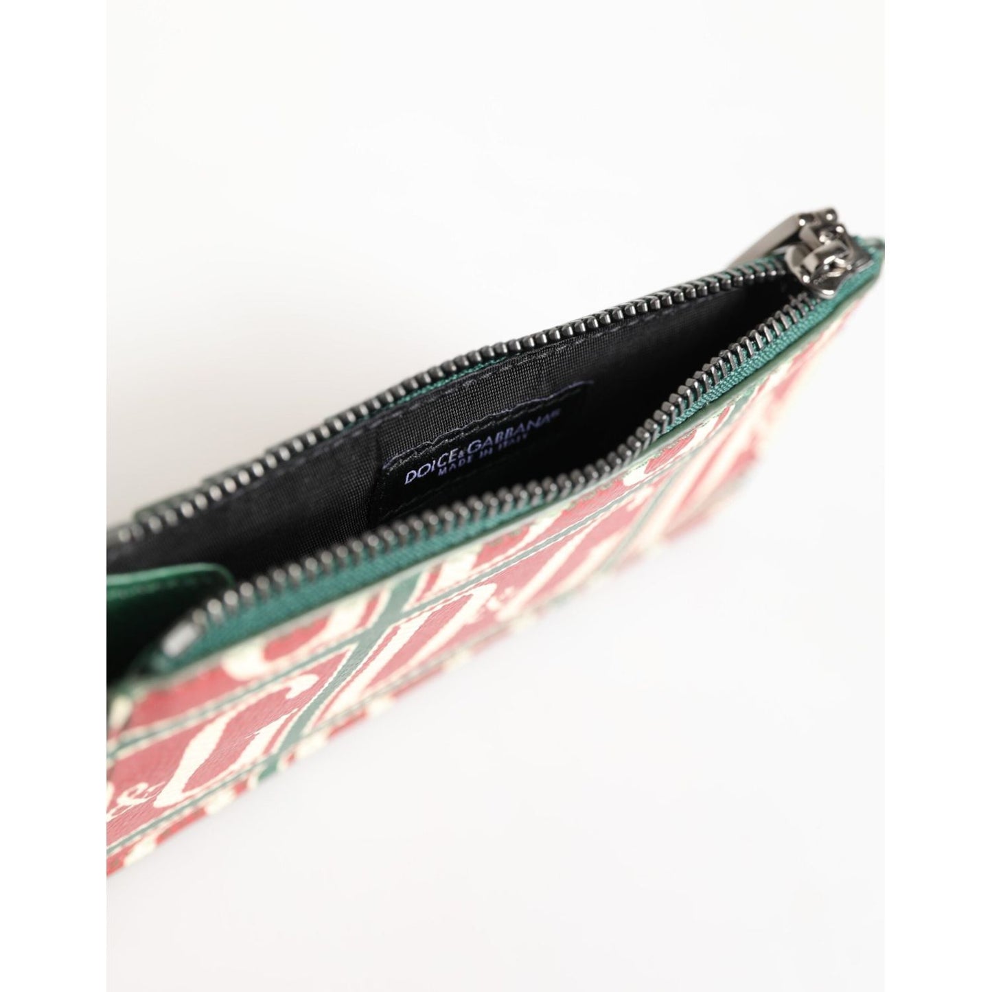 Dolce & Gabbana Green Calf Leather Logo Print Monogram Card Holder Wallet SMY11213