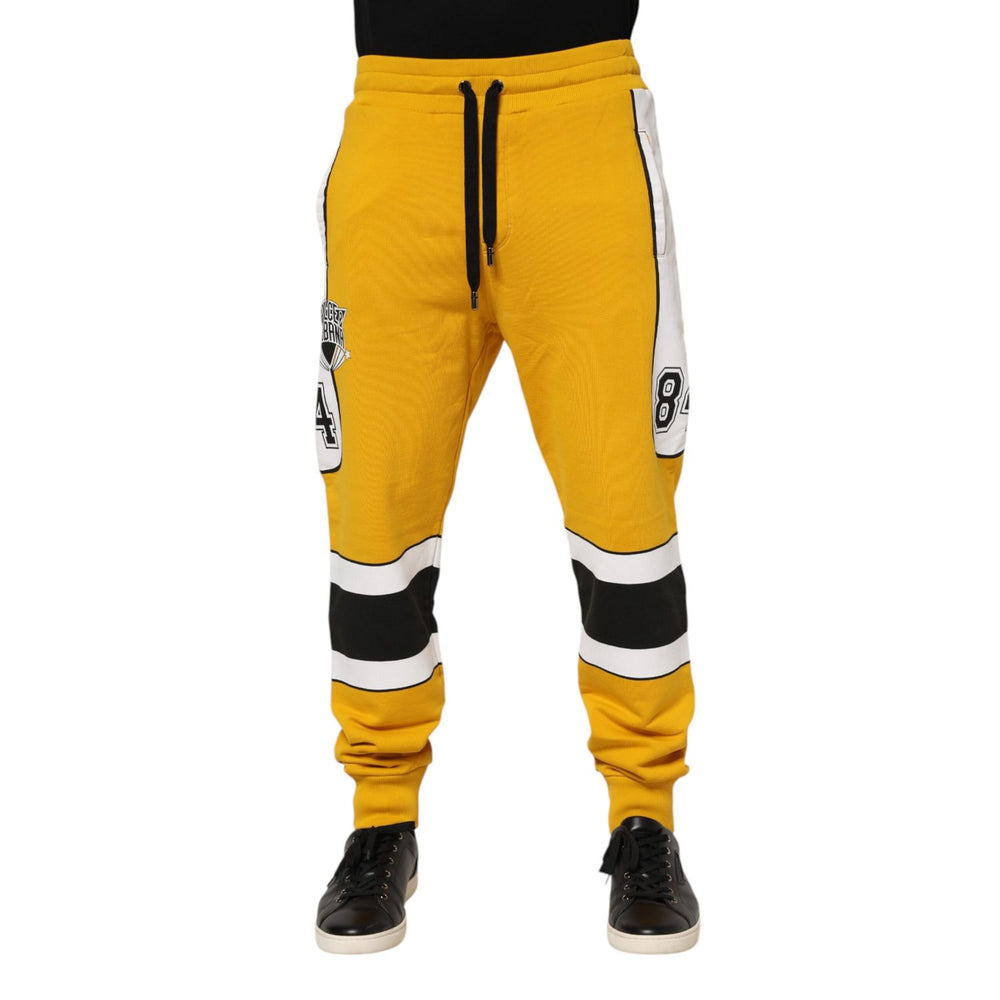 Dolce & Gabbana Yellow Cotton Print Jogger Sweatpants Pants