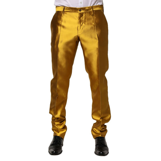 Dolce & Gabbana Yellow Silk Tapered Dress Men Pants