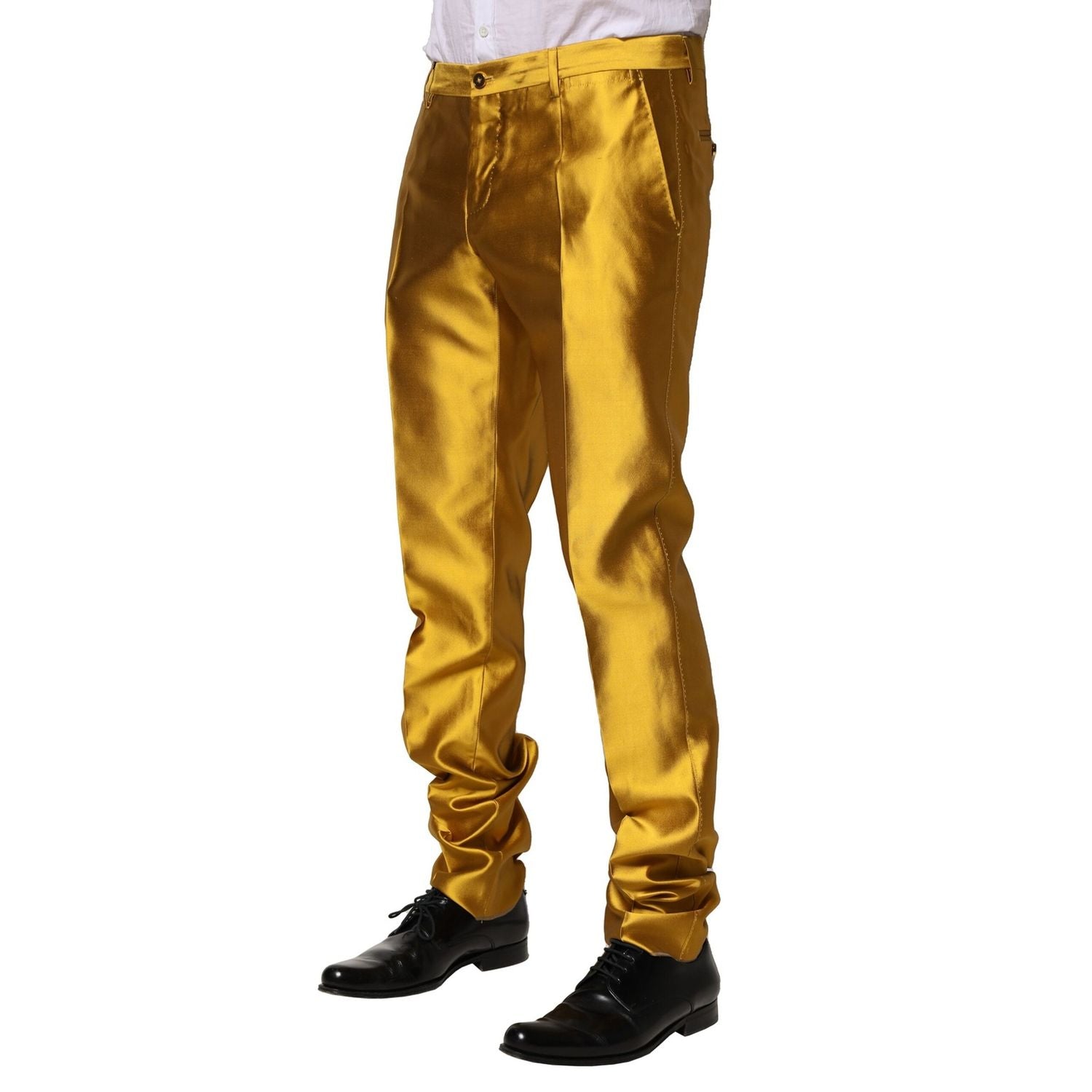 Dolce & Gabbana Yellow Silk Tapered Dress Men Pants