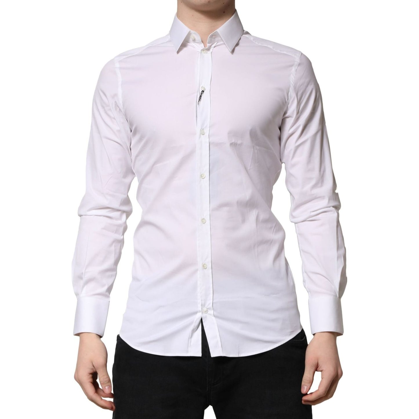 Dolce & GabbanaDolce & Gabbana White GOLD Long Sleeves Dress Formal Shirt1728,67345645728,Dolce & Gabbana,IT40 | M,Material: 70% Cotton 23% Nylon 7% Elastane,Men,Preowned / Defect,Shirts - Men - Clothing,White