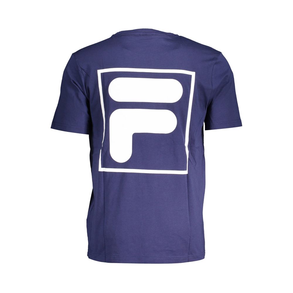 Back view of Fila Blue Cotton T-Shirt with short sleeves and crew neck design, featuring a printed logo and comfortable fit.