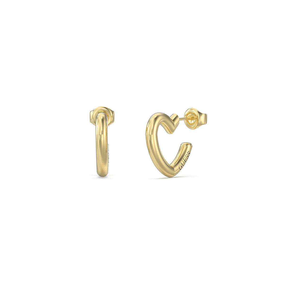 GUESS JEWELS JEWELRY Mod. JUBE05535JWYGT-U gold hoop earrings displayed on a white background.