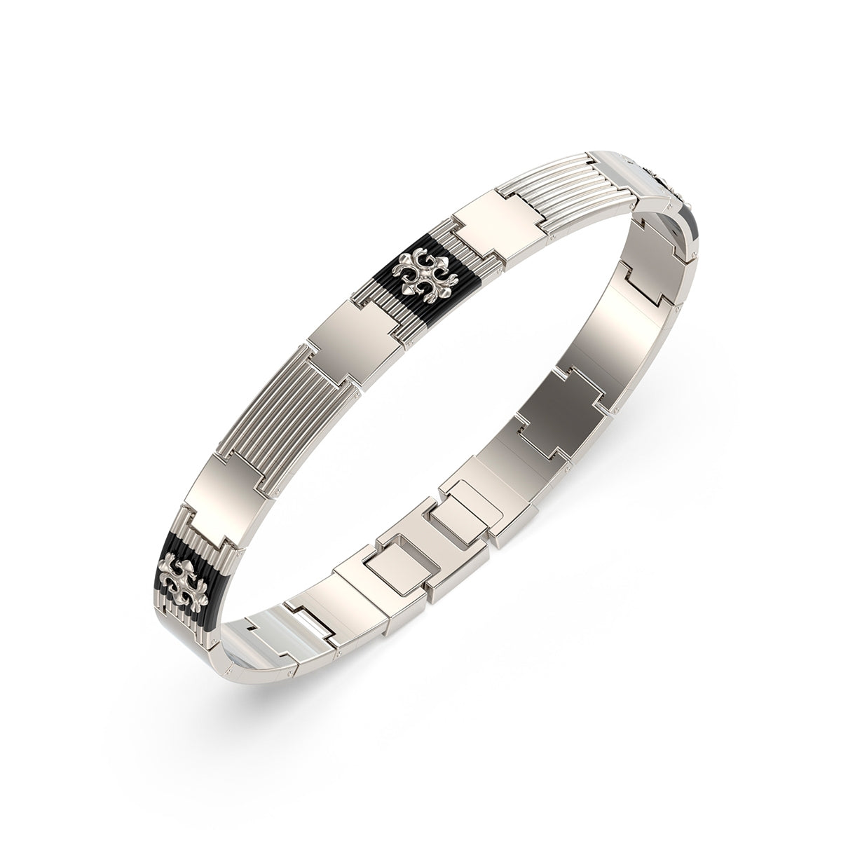 GUESS JEWELS JEWELRY Mod. JUMB05065JWSTBKT-U silver bracelet with intricate design on a white background