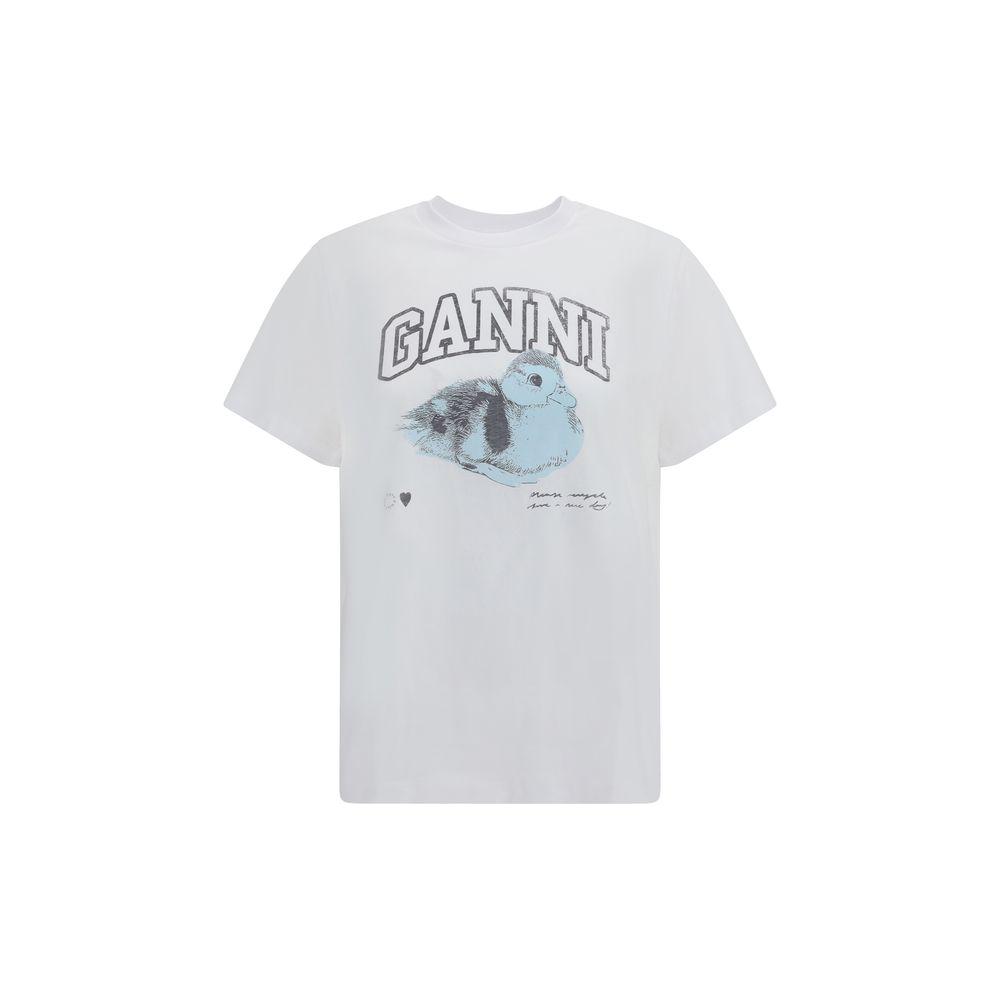 Ganni Duckie T-ShirtGanni’s Duckie T-Shirt is a garment with an ironic and distinctive spirit. Featuring a ribbed crew neck and sleeve hems, it features a vibrant paprella print on the front and the brand’s iconic signature. Made from cotton, it is perfec