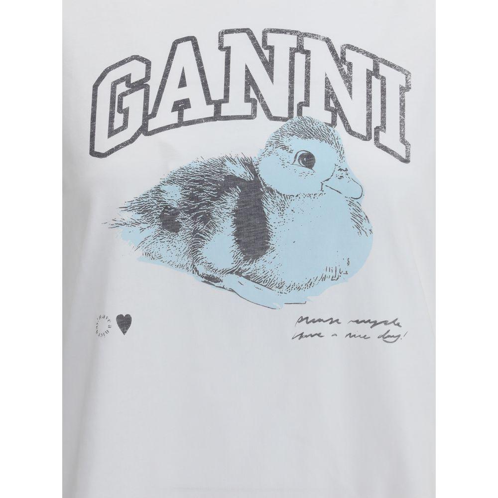 Ganni Duckie T-ShirtGanni’s Duckie T-Shirt is a garment with an ironic and distinctive spirit. Featuring a ribbed crew neck and sleeve hems, it features a vibrant paprella print on the front and the brand’s iconic signature. Made from cotton, it is perfec