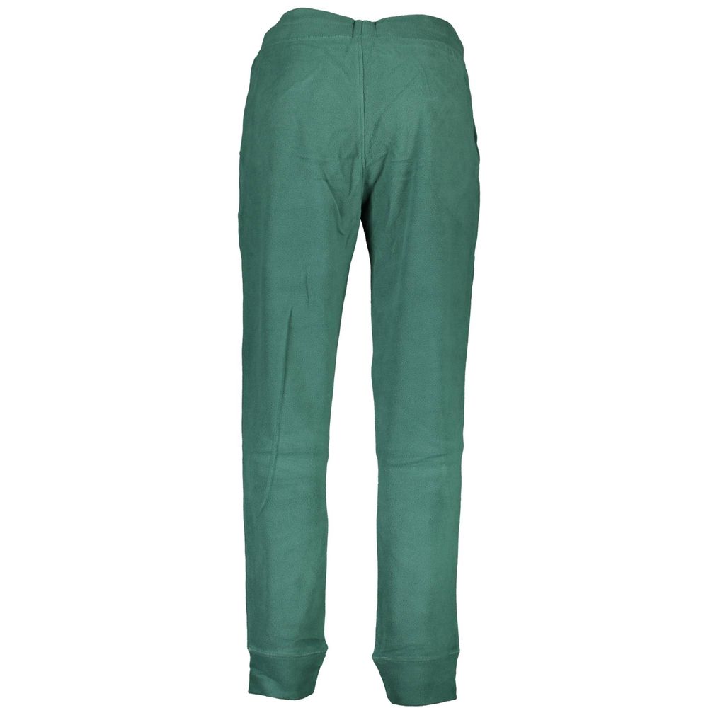Gianmarco Venturi Green Polyester Pant with elastic waistband, pockets, ankle cuff, logo embroidery, sports trousers back view.