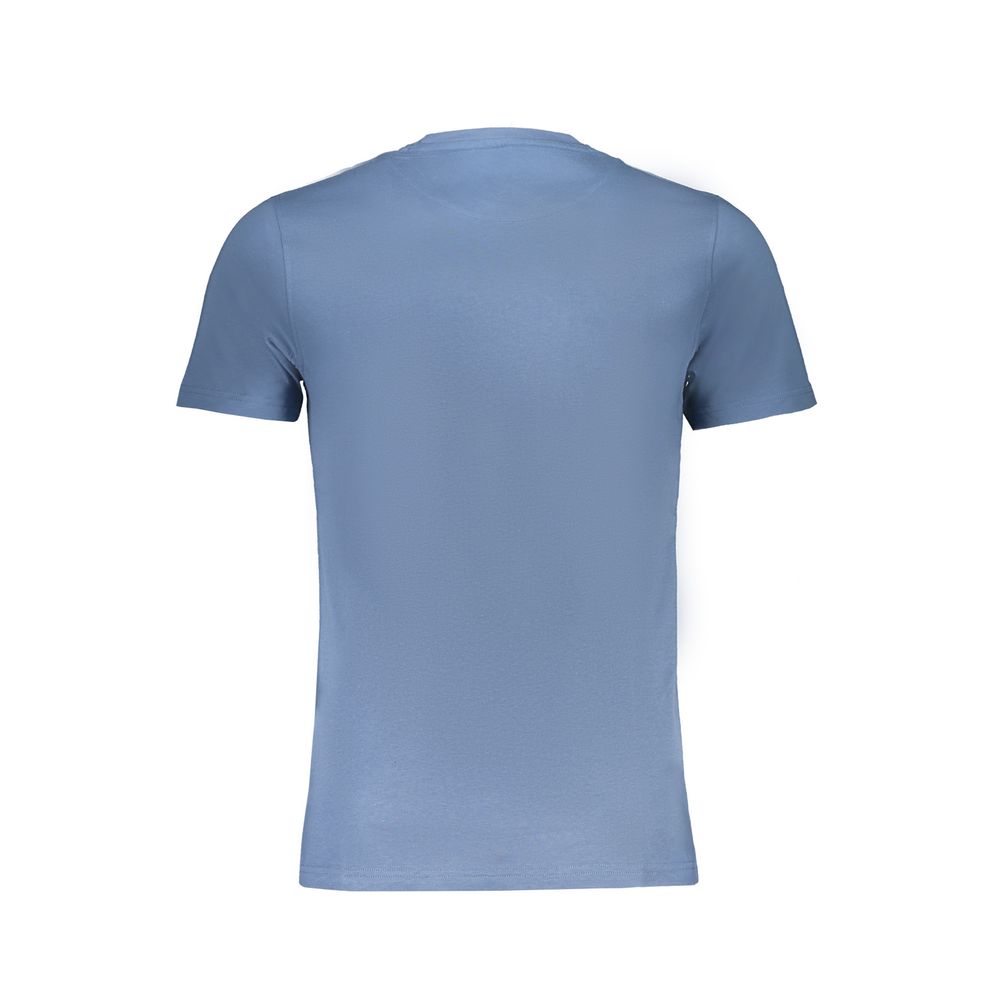 Harmont & Blaine Blue Cotton T-Shirt, short sleeve, narrow fit, crew neck, with logo embroidery shown from the back view.