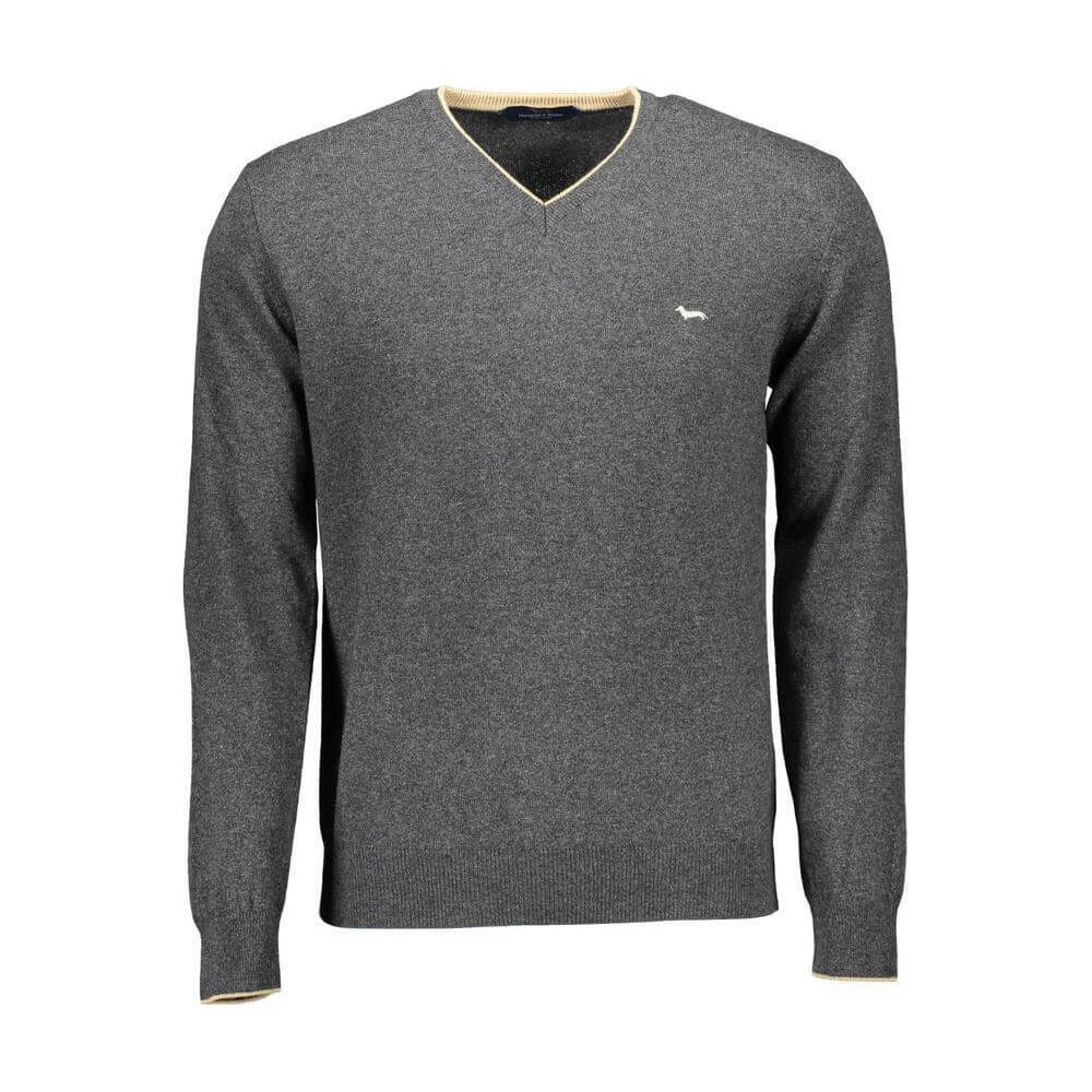 Harmont & Blaine gray wool sweater with v-neckline, long sleeves, contrasting details, and logo.