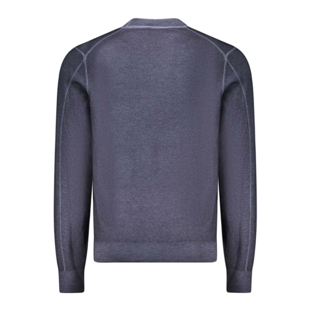 Hugo Boss Blue Wool Sweater, long-sleeved crew neck with embroidery and logo, back view