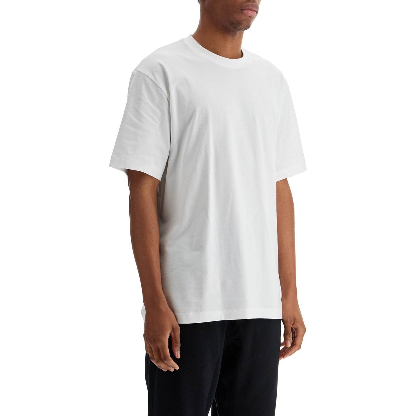 Y-3 white cotton t-shirt with wide neckline