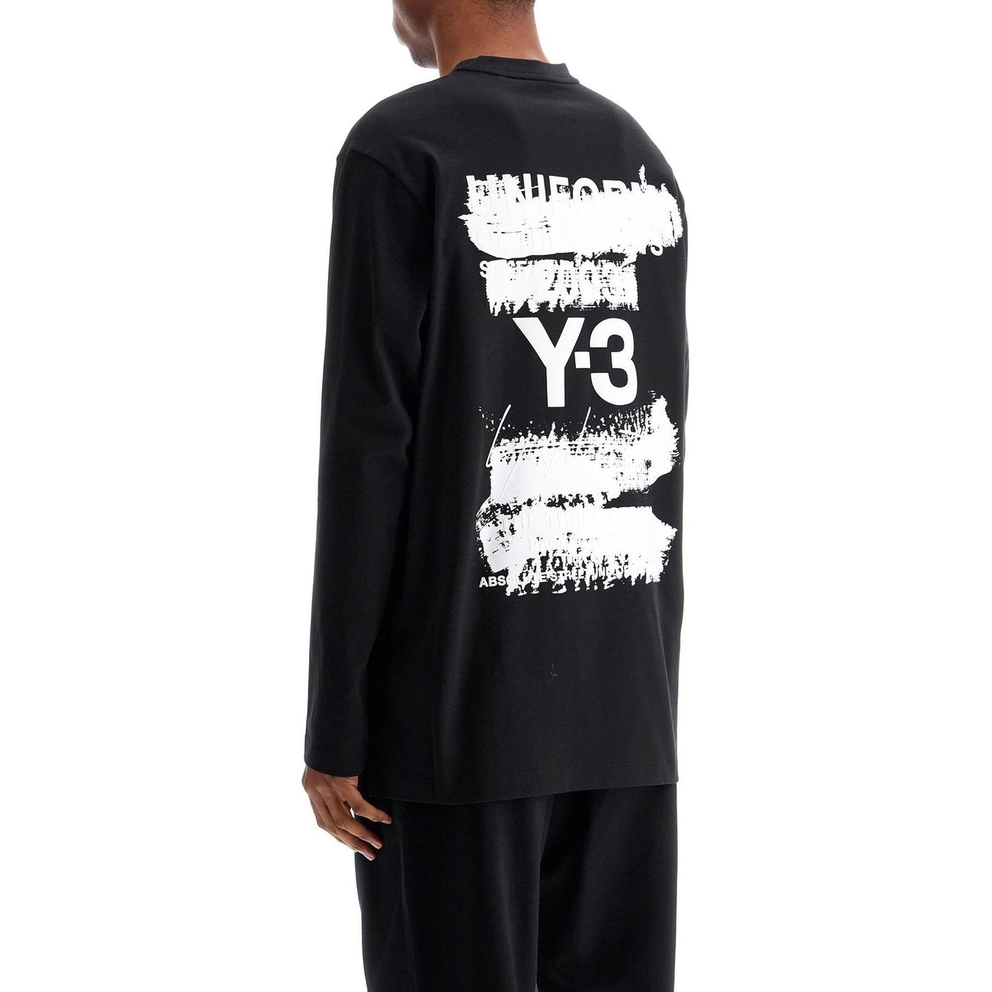 Y-3 long sleeve black cotton t-shirt with men's graphic