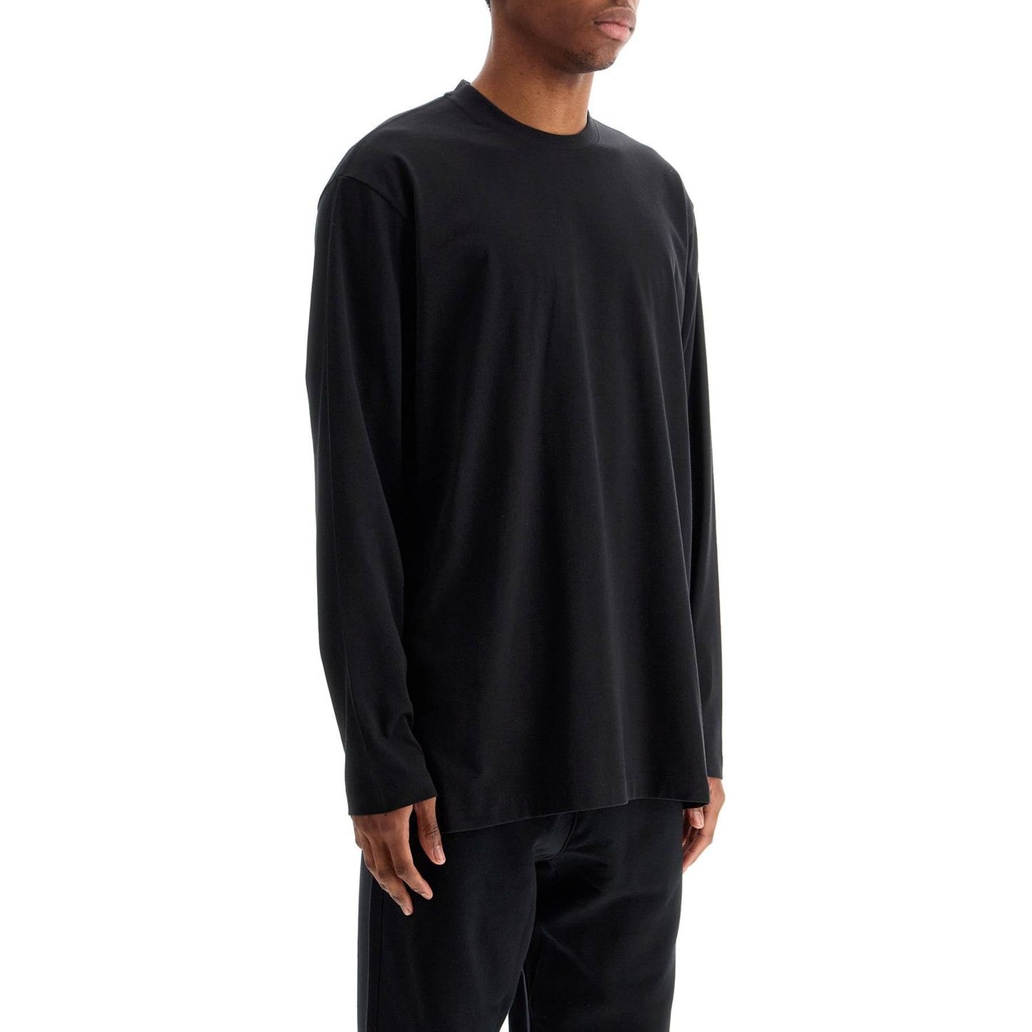 Y-3 long sleeve black cotton t-shirt with men's graphic