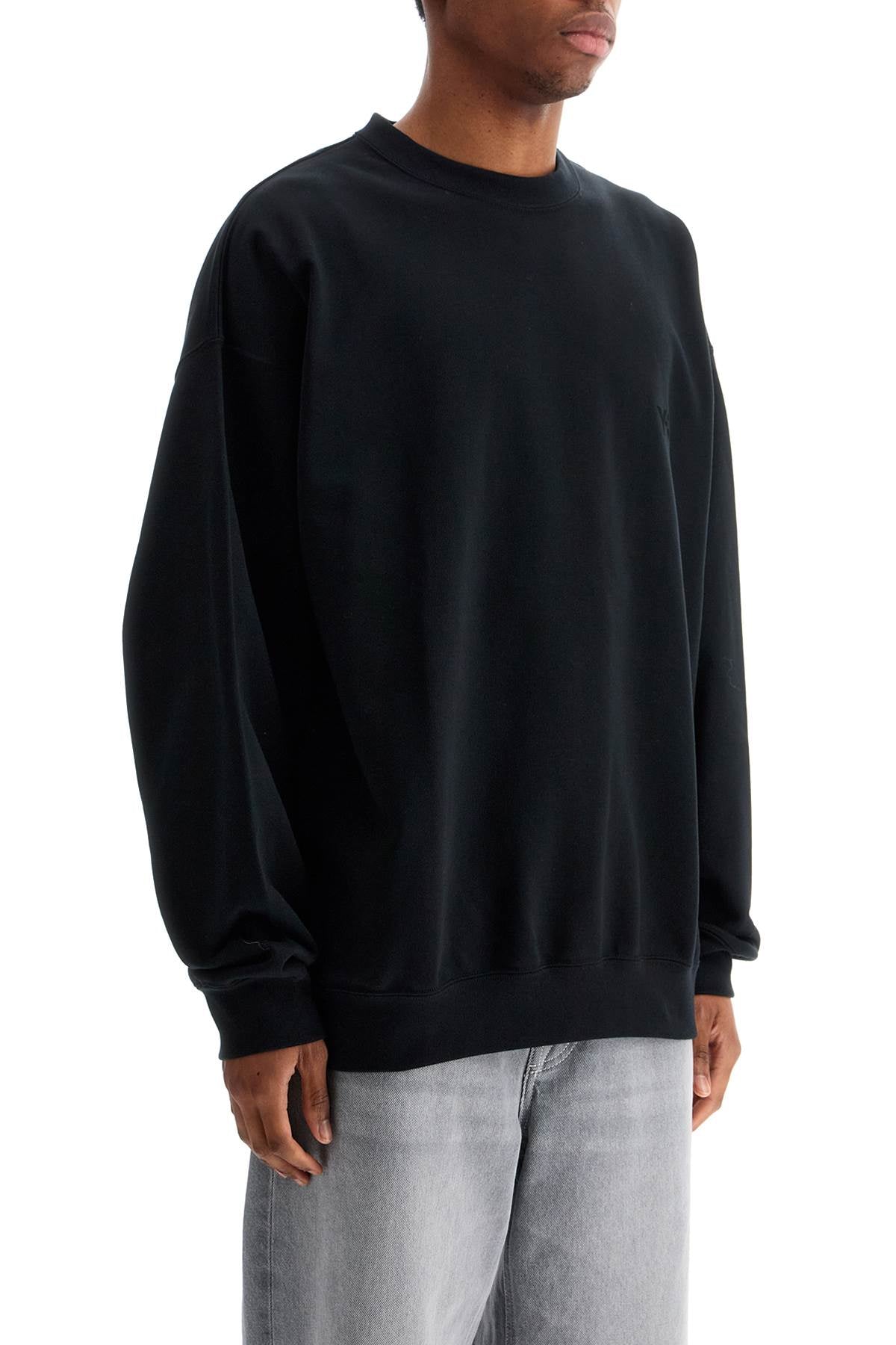 Y-3 black cotton crewneck sweatshirt with tone-on-tone logo Topwear Y-3 Black