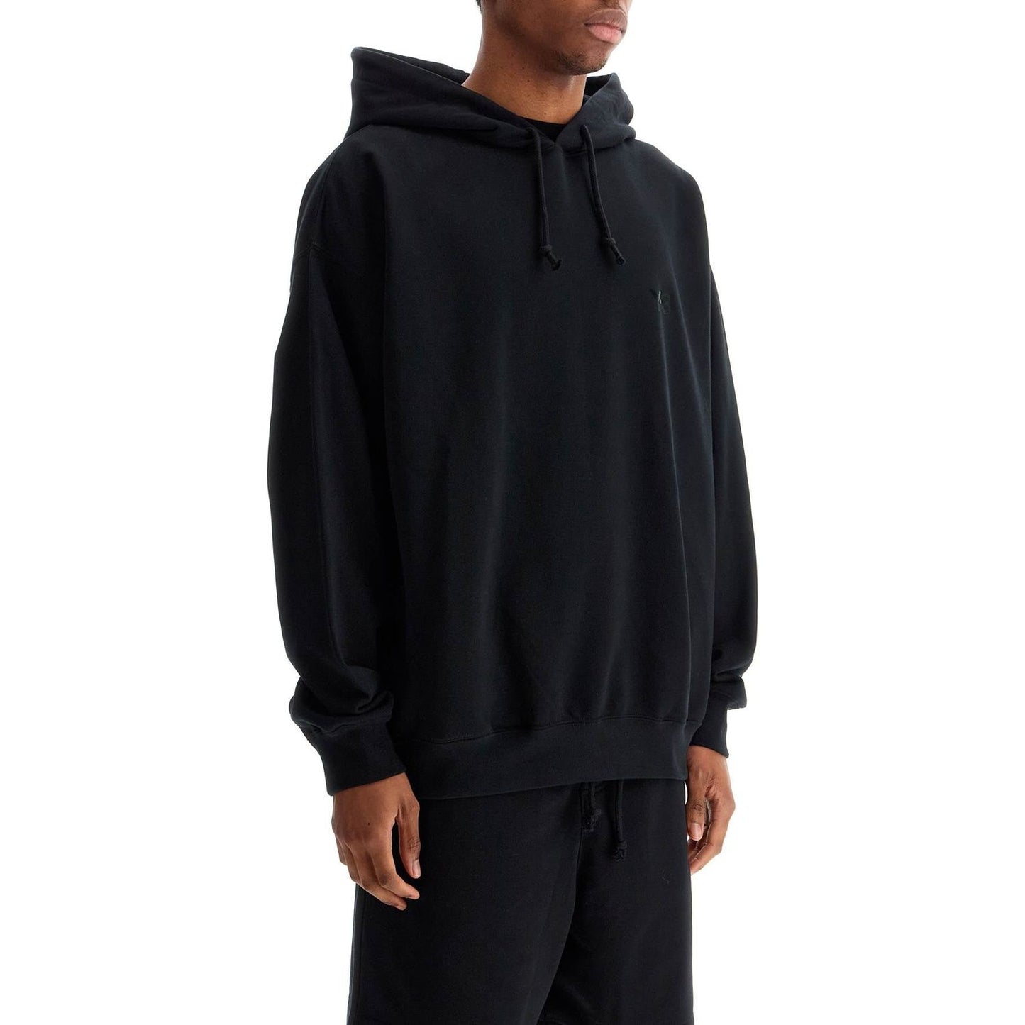 Y-3 men's black hoodie in recycled cotton and polyester