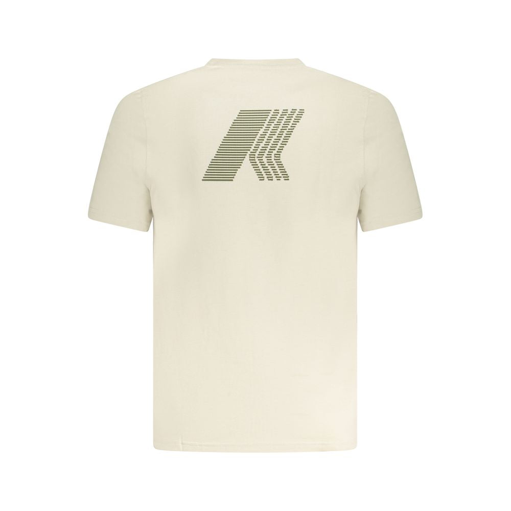 K-WAY Beige Cotton T-Shirt with short sleeves, crew neck, embossed print, and logo on the back