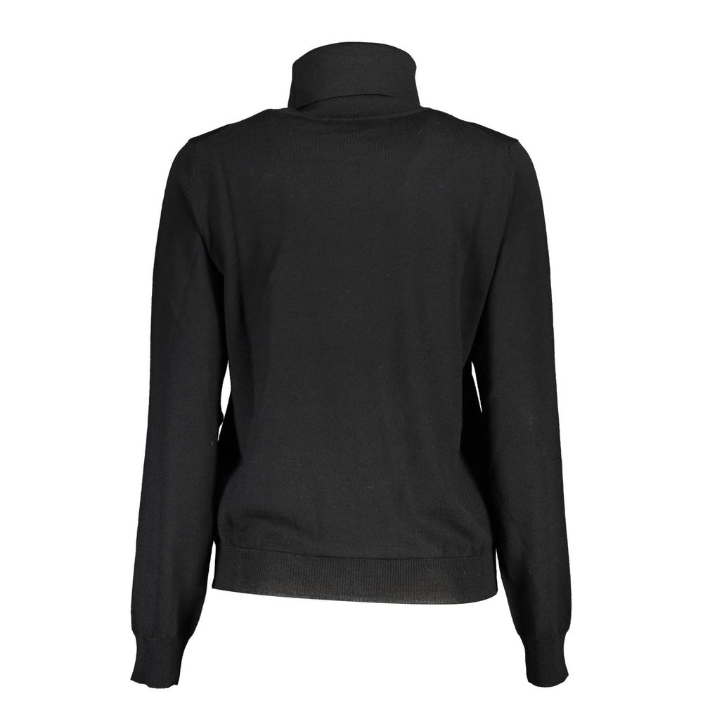 K-WAY Black Wool Sweater, long-sleeved shirt with round neck and logo, rear view
