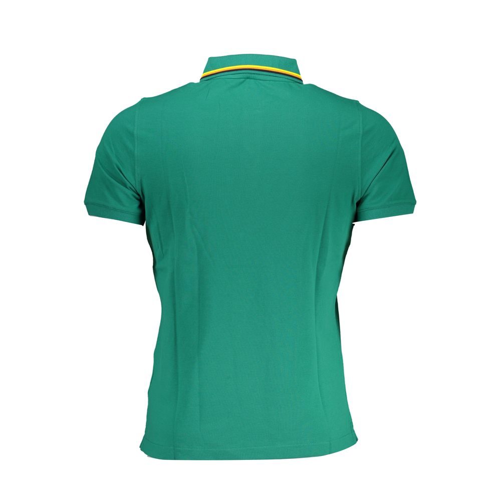 Back view of K-WAY Green Cotton Polo Shirt with short sleeves, 2 buttons, application, logo.