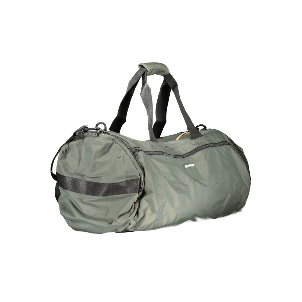 K-WAY Green Polyamide Luggage And Travel bag with multiple pockets, shoulder handles, and adjustable strap.