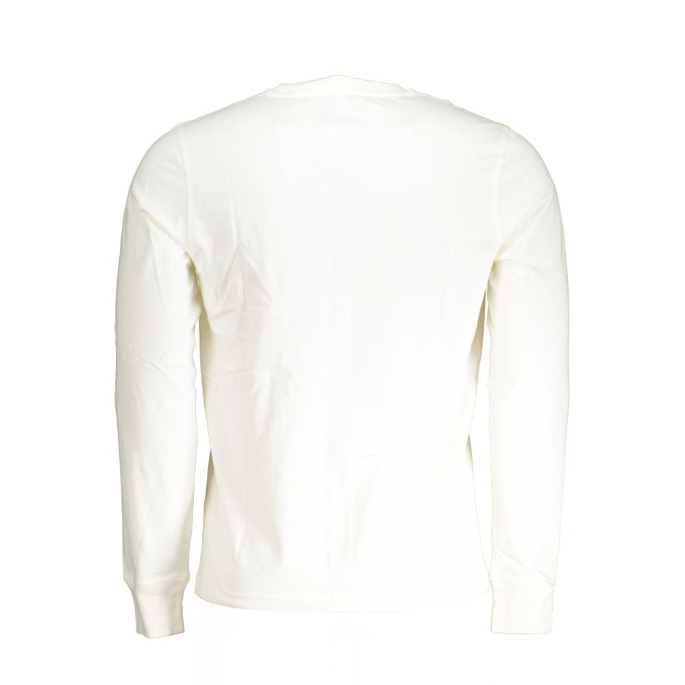 Back view of K-WAY White Cotton T-Shirt with long sleeves and crew neck featuring logo application.