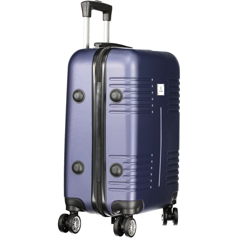 Laura Biagiotti Blue Polyethylene Luggage And Travel small trolley with 4 wheels, zip closure, and combination padlock.