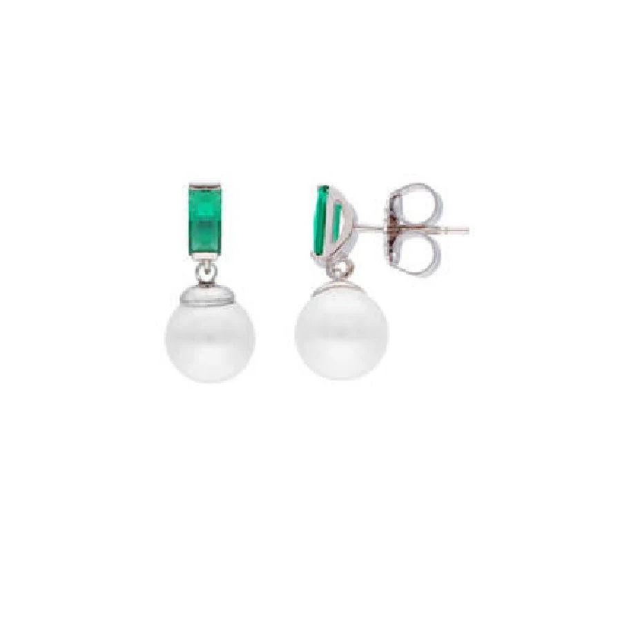 MAJORICA JEWELRY Mod. 17269.01.2.E00.906.1 elegant pearl and green gemstone earrings