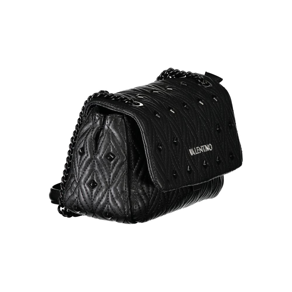Mario Valentino Black Polyester Handbag with chain shoulder strap, two internal pockets, and zip closure featuring logo detail.