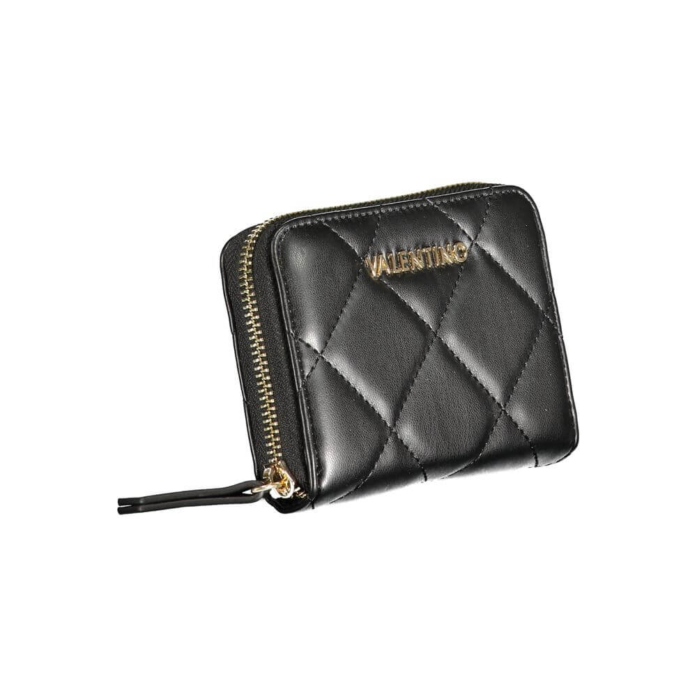 Mario Valentino Black Polyethylene Wallet with quilted design, contrasting details, zip closure, 6 compartments, and coin purse.