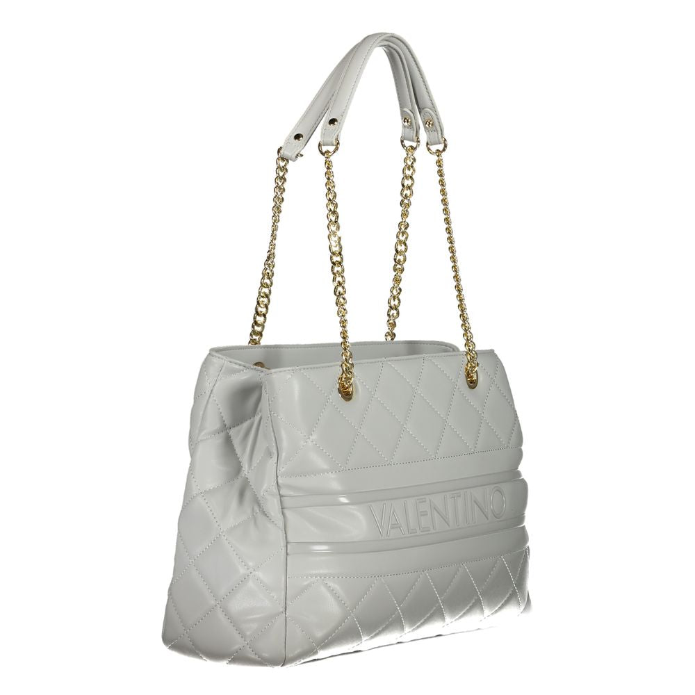 Mario Valentino Gray Polyethylene Handbag with chain handles and compartments, elegant design ideal for versatile fashion.