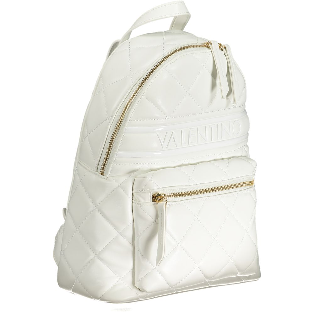 Mario Valentino White Polyethylene Backpack with adjustable straps, external and internal pockets, zip closure, and logo detailing.
