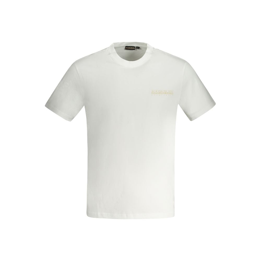 Napapijri White Cotton T-Shirt with short sleeves, relaxed fit, crew neck, pocket, contrasting details, embroidery, and logo