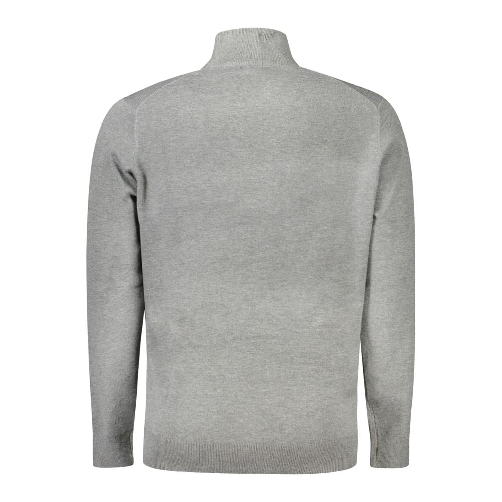 Norway 1963 Gray Polyester Sweater with high neck and embroidery logo, long-sleeved back view.
