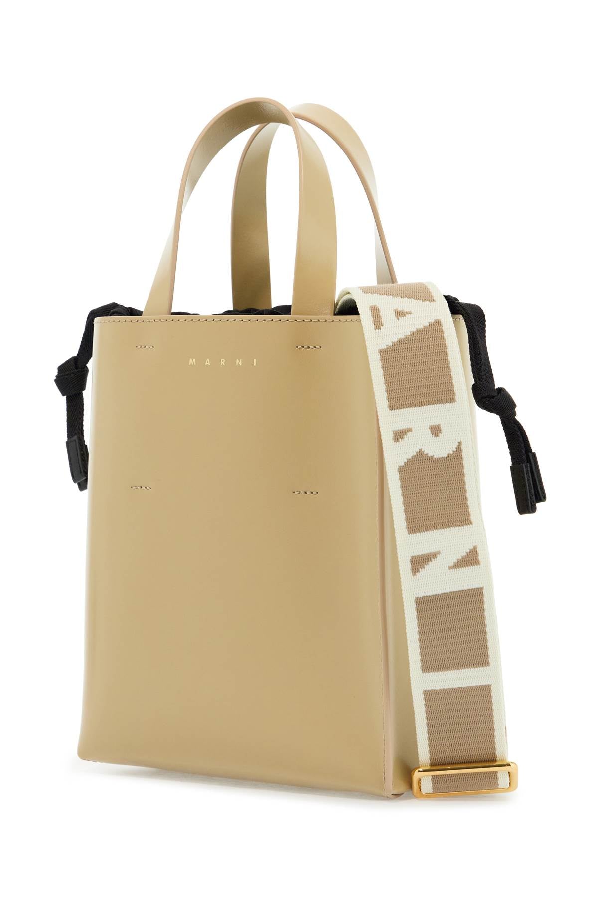 Marni beige leather shopping bag with short handles and shoulder strap Shopper Marni Tan