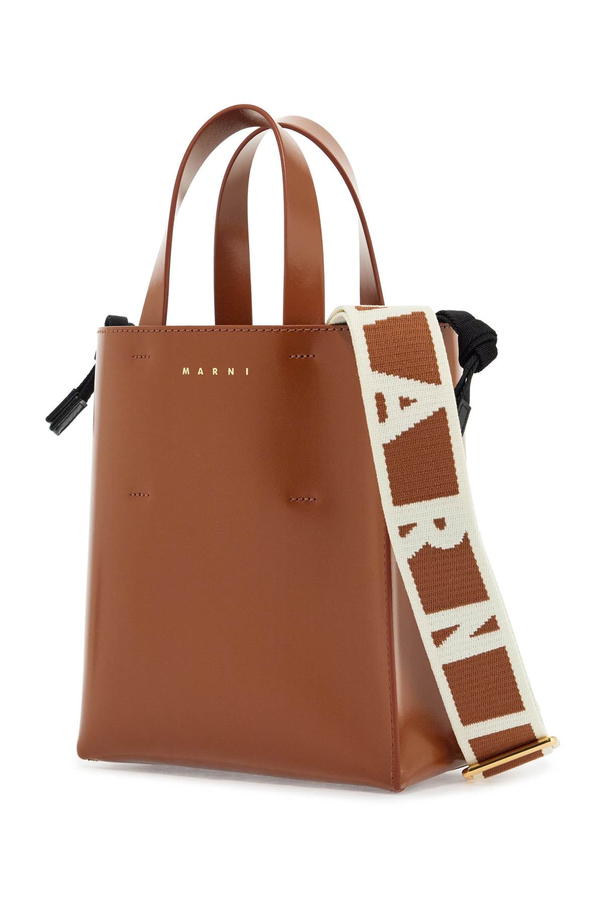 Marni brown calf leather shopping bag with minimalist design and shoulder strap Shopper Marni Sienna