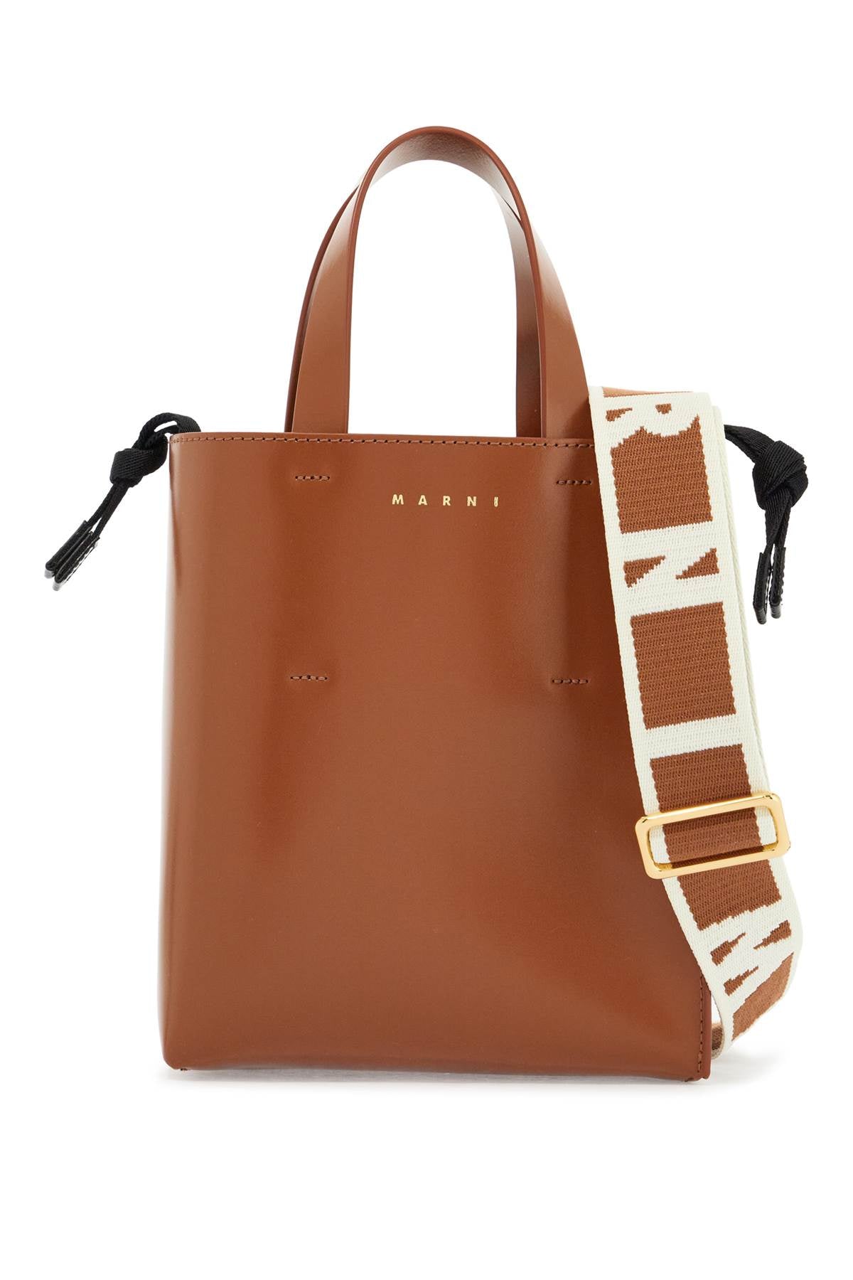 Marni brown calf leather shopping bag with minimalist design and shoulder strap Shopper Marni Sienna