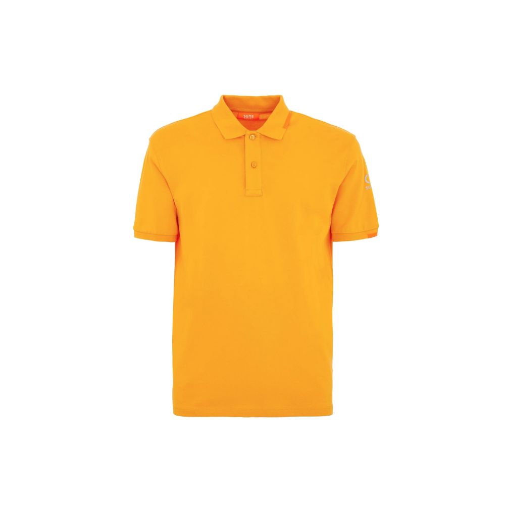 Suns Orange Cotton Polo Shirt with ribbed collar, logo on left sleeve, and button closure. Casual wear for men.