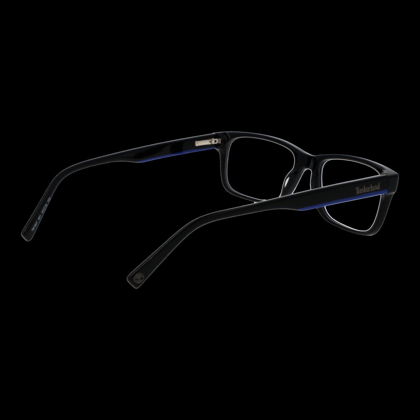 Gent's eyeglasses TIMBERLAND MOD. TB1847 53001, sleek black frame design against a black background, side view showcasing durability.