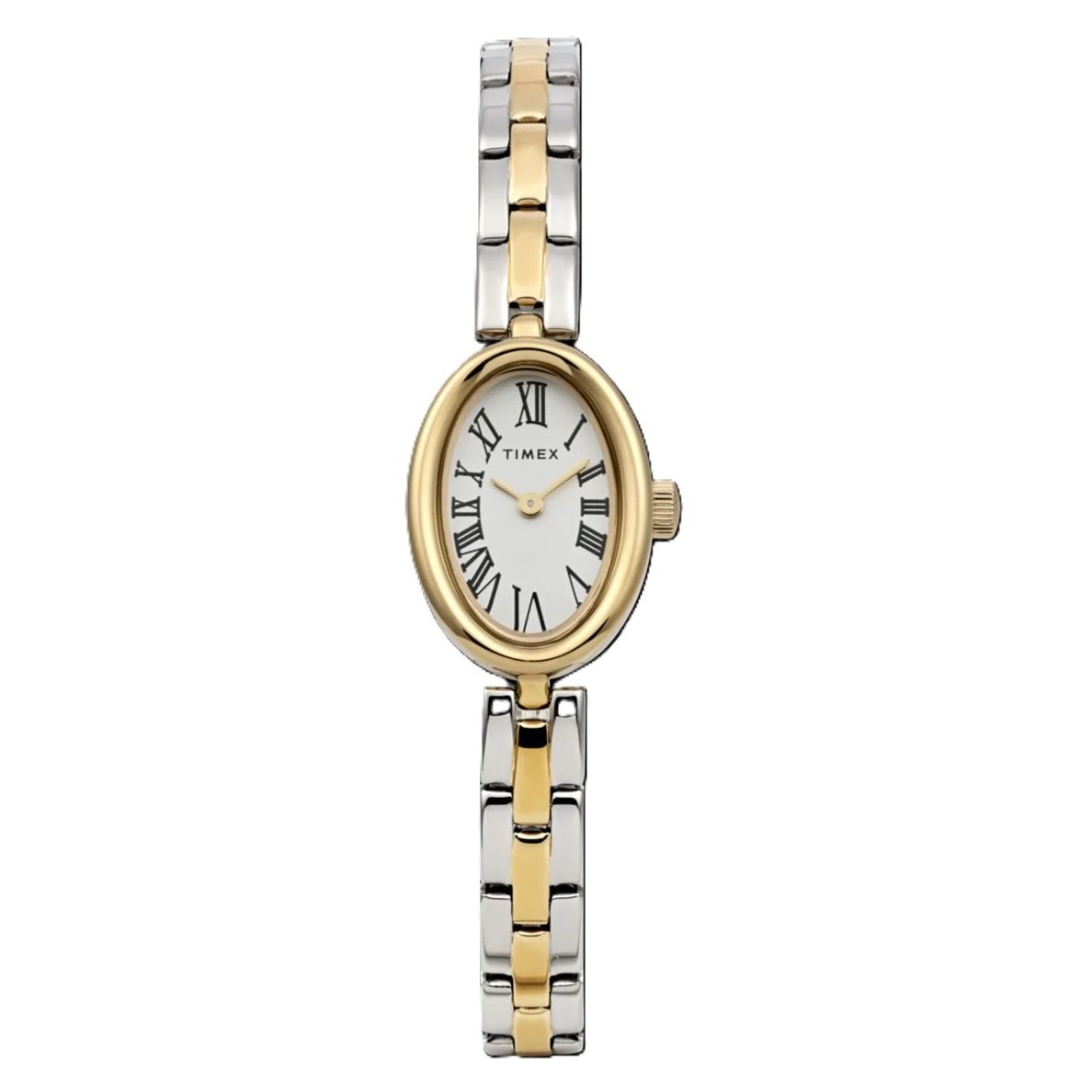 TIMEX WATCHES Mod. TW2Y26800 elegant oval watch with gold-tone accents and stainless steel band