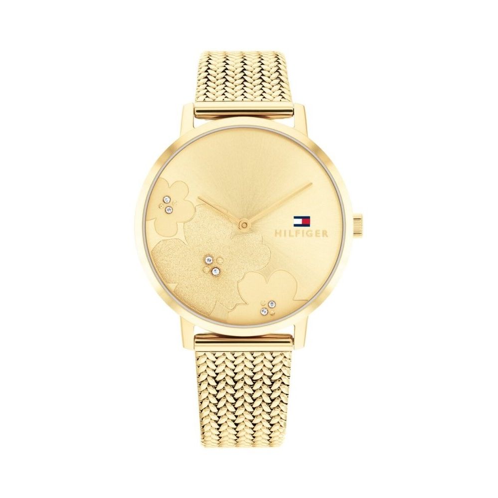 TOMMY HILFIGER Mod. 1782606 Lady's quartz analog watch, 35mm case, 3 ATM water resistance, gold bracelet, floral dial.