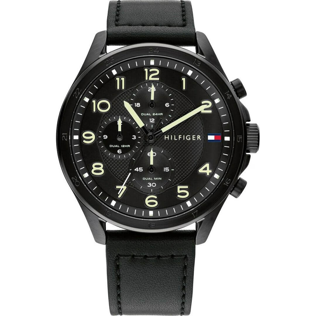 TOMMY HILFIGER Mod. 1792004 men's quartz analog watch, 44 mm black dial, water resistant 5 ATM, with official packaging.