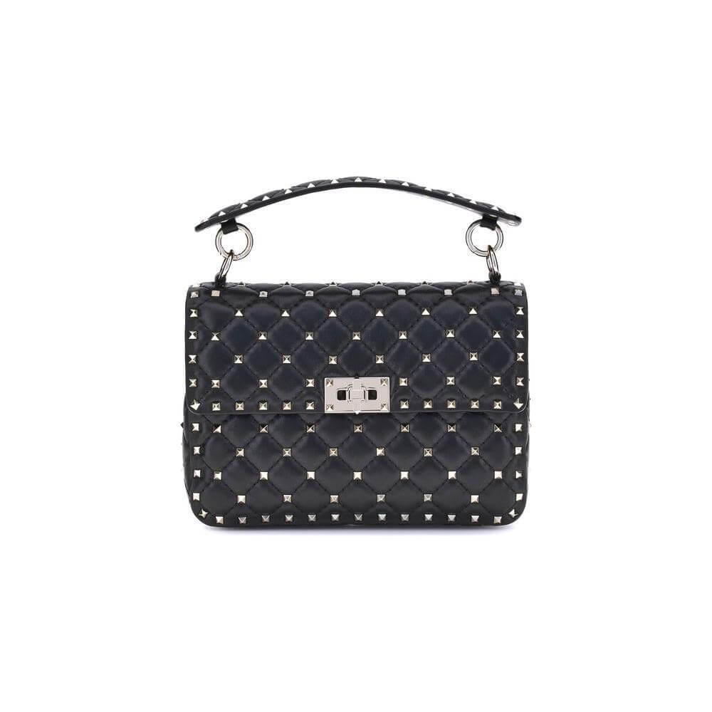 Valentino Garavani Medium Rockstud Spike Shoulder Bag in quilted leather with gold-tone studs and adjustable shoulder strap.