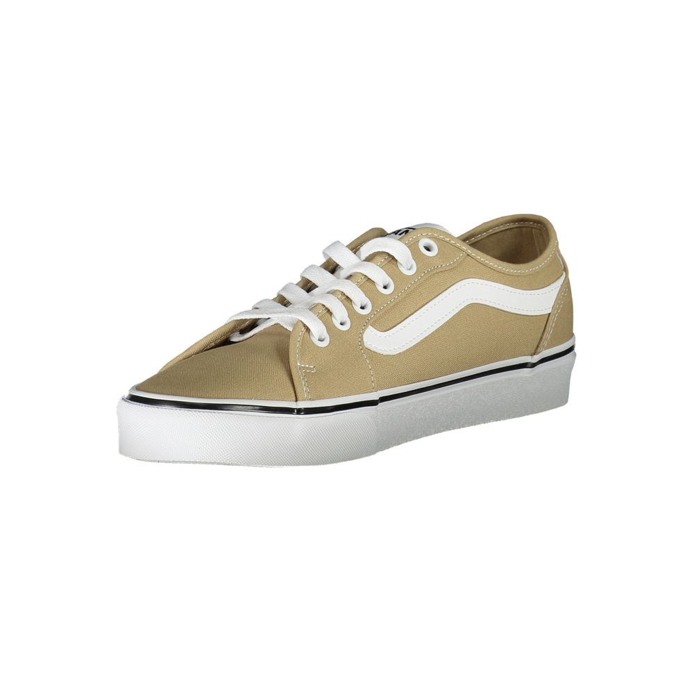 Vans Beige Polyester Sneaker with checked pattern, elastic slip-on design, contrasting details, and logo.
